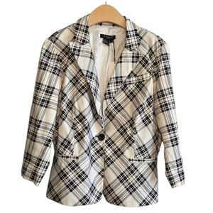 Sandro Sportswear Black and White Plaid Single Button Blazer Sz L Workwear